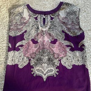 New York And Company Top Women's Large Purple Sleeveless Keyhole Neck Blouse